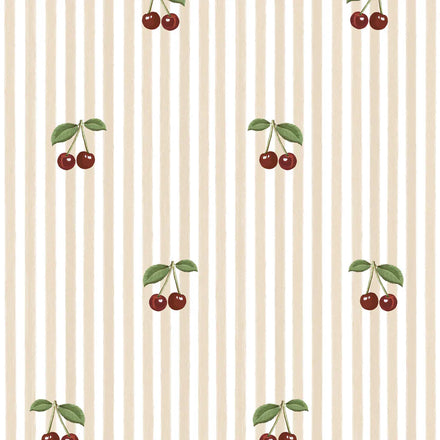 Dekornik Behang Little Cherries On Beige Stripes