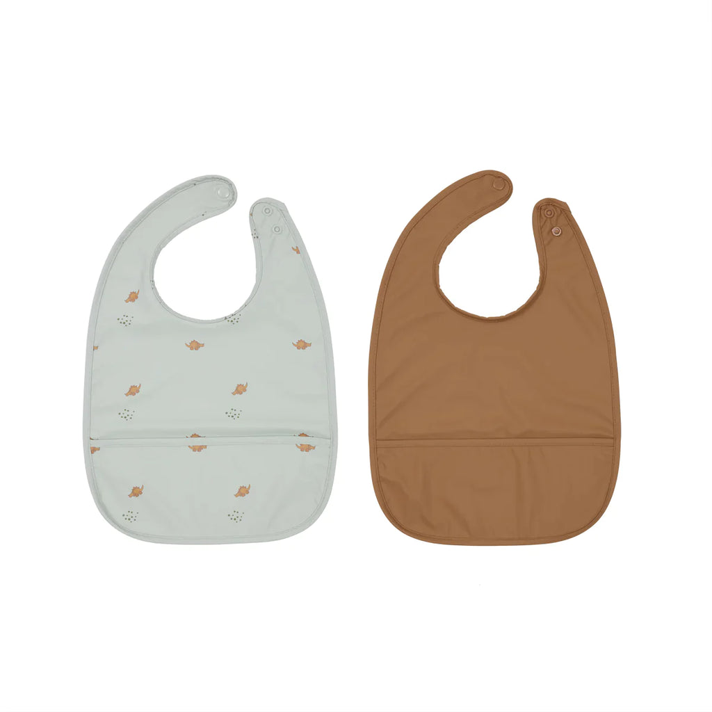 OYOY set 2 bibs Dino | Dusty Green /Caramel
