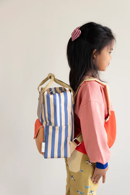 Sticky Lemon Backpack Medium | Envelope Stripes Blue Whale + Sandy Yellow