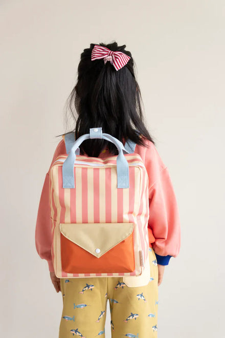Sticky Lemon Backpack Medium | Envelope Stripes Coral Pink + Sandy Yellow