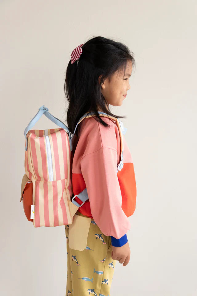 Sticky Lemon Backpack Medium | Envelope Stripes Coral Pink + Sandy Yellow