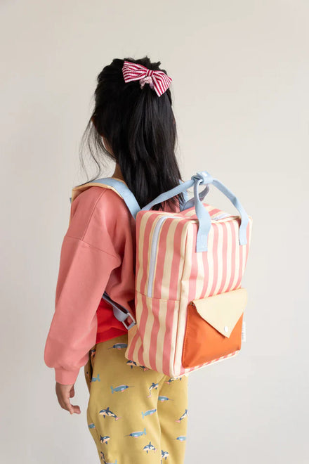 Sticky Lemon Backpack Medium | Envelope Stripes Coral Pink + Sandy Yellow