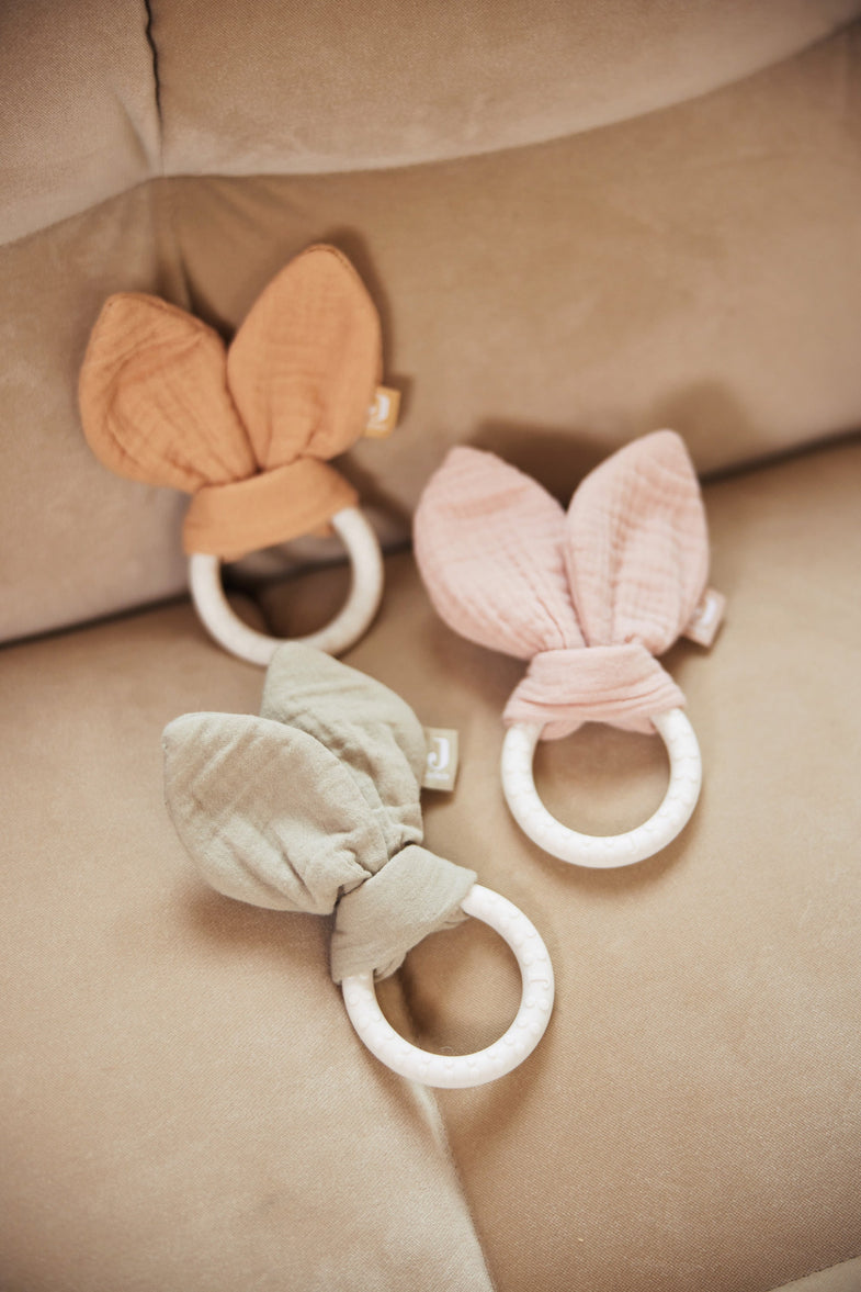 Jollein Teether Toy Silicone Bunny Ears | Wild rose