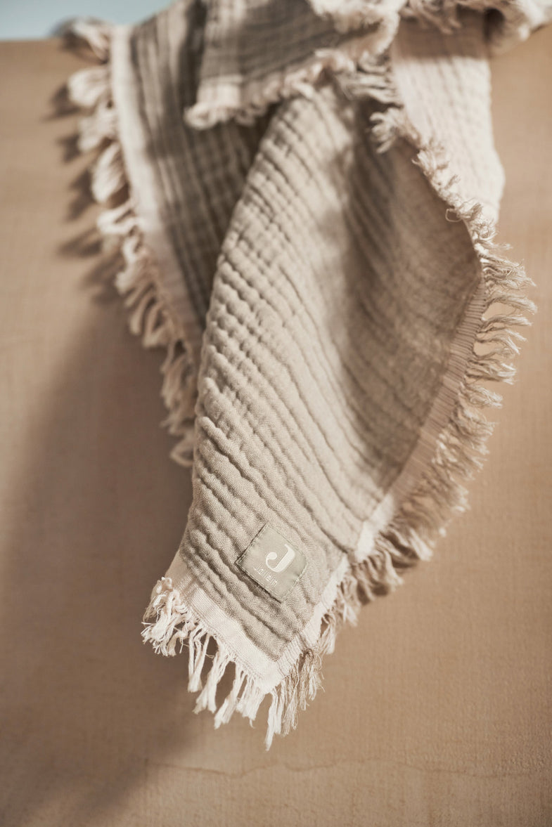 Jollein Blanket Crib 75x100cm | Fringe Olive Green/Ivory Gots