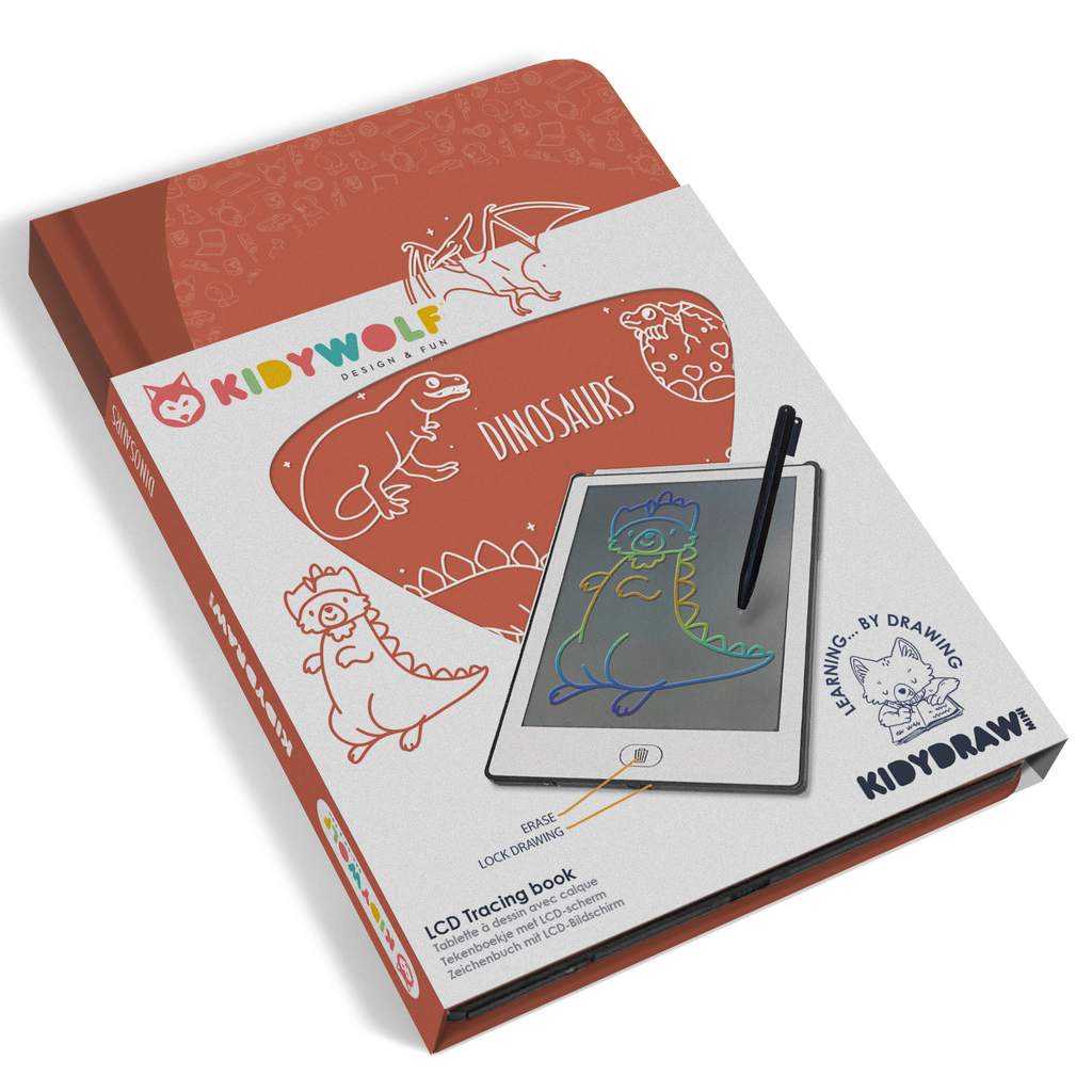 Kidywolf Kidydraw-Mini Tablet 30 Drawings | Drawing board 30 Dinausorus