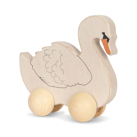 Konges Sløjd Wooden Pull Play Rolling Swan | Cream Off White