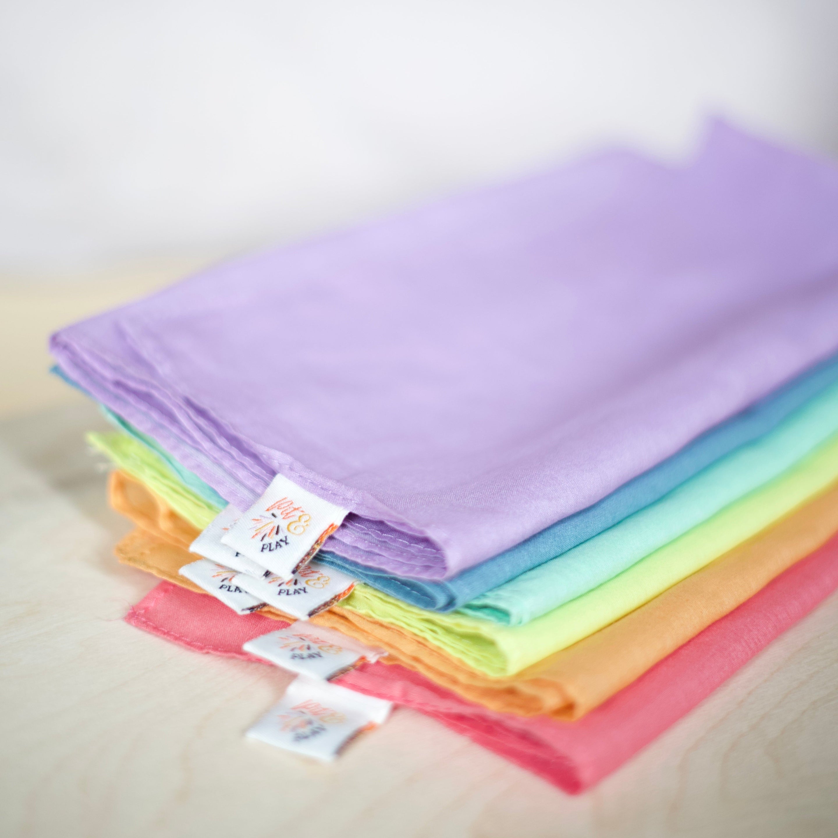 Pit & Play Rainbow Set 6 Play Cloths 48x48cm | Pastel