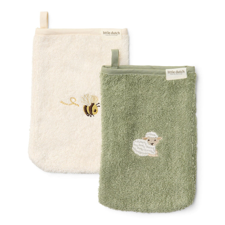 Little Dutch Washcloths Set Embroidered Little Farm | Green