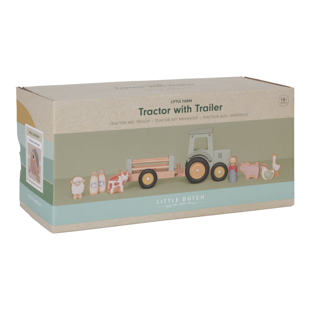 Little Dutch Wooden tractor with trailer | Little Farm