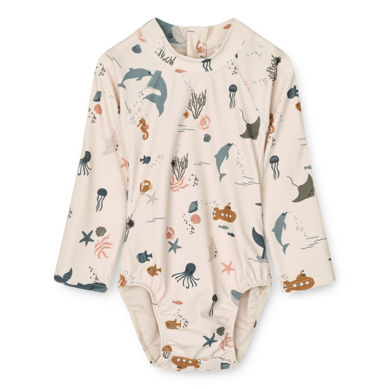 Liewood Maxime Baby Swimsuit with Longsleeve | Sea Creature /Sandy
