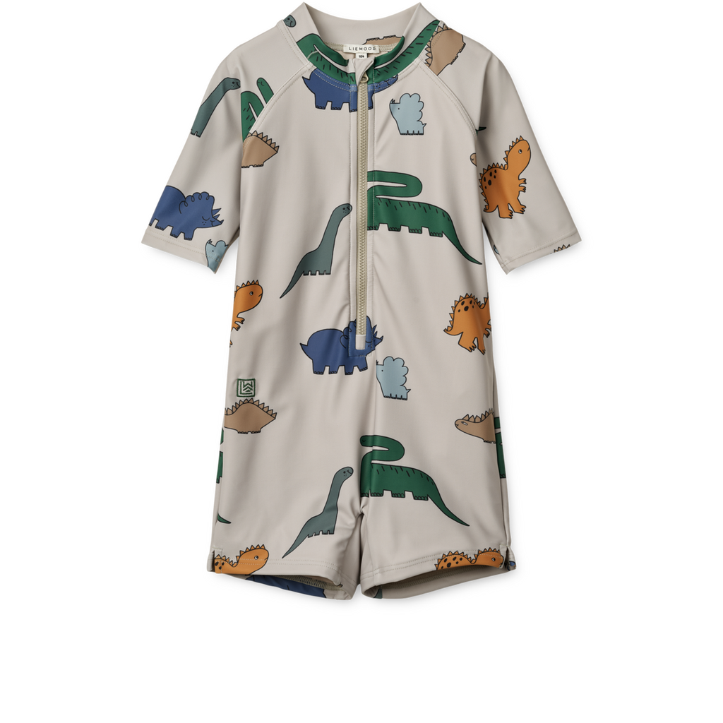 Liewood Max Short Sleeve Swim Jumpsuit | Dinosaurs /Fog