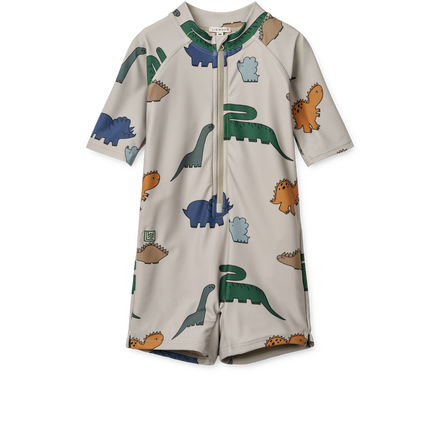 Liewood Max Short Sleeve Swim Jumpsuit | Dinosaurs /Fog