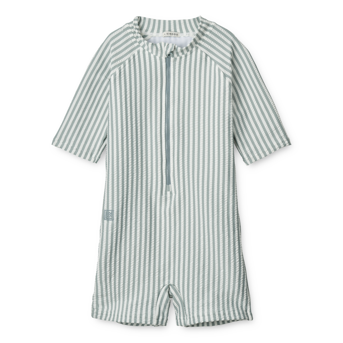 Liewood Max Seersucker Swimming Jumpsuit With Short Sleeves | Y/D Stripe: Sea Blue/White