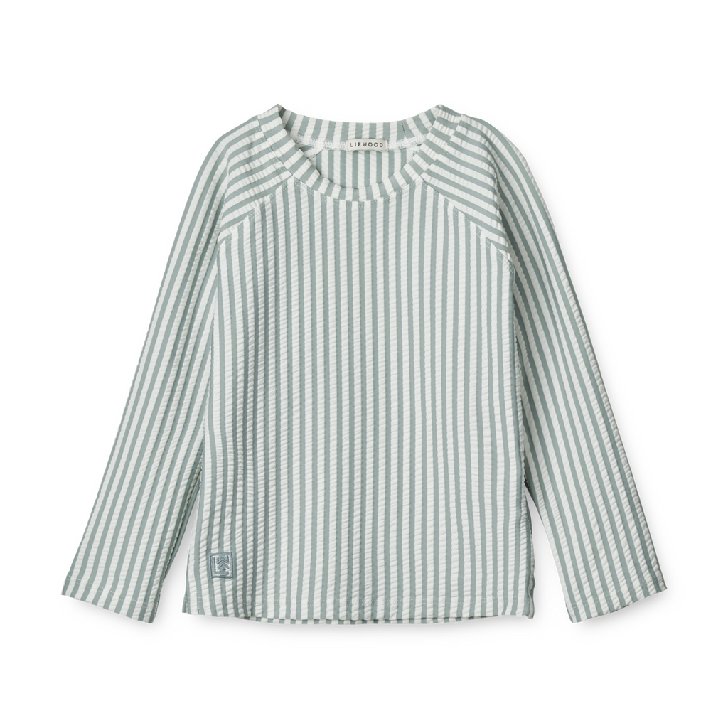 Liewood Noah Seersucker Swim T-shirt with Longsleeves | Y/D Stripe: Sea Blue/White