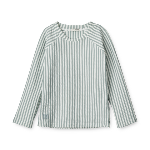 Liewood Noah Seersucker Swim T-shirt with Longsleeves | Y/D Stripe: Sea Blue/White
