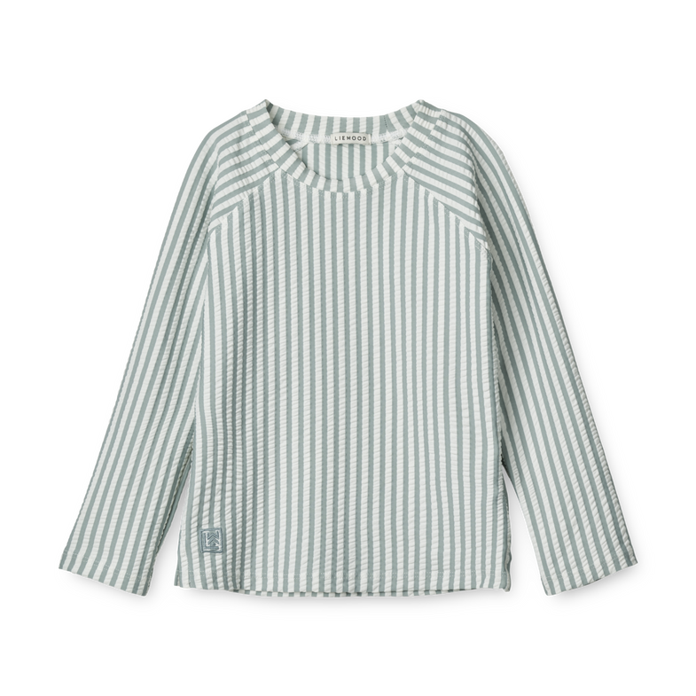 Liewood Noah Seersucker Swim T-shirt with Longsleeves | Y/D Stripe: Sea Blue/White