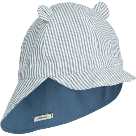 Liewood Gorm Reversible Seersucker Sun Hat with Ears | Y/D Stripe: Blue Wave/Creme de la Creme