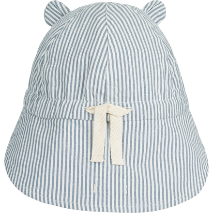 Liewood Gorm Reversible Seersucker Sun Hat with Ears | Y/D Stripe: Blue Wave/Creme de la Creme