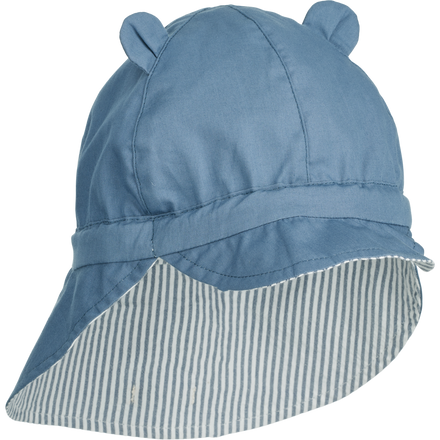 Liewood Gorm Reversible Seersucker Sun Hat with Ears | Y/D Stripe: Blue Wave/Creme de la Creme