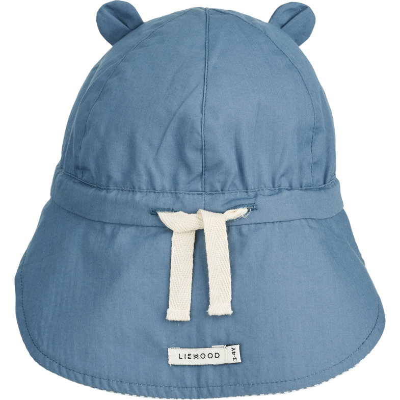 Liewood Gorm Reversible Seersucker Sun Hat with Ears | Y/D Stripe: Blue Wave/Creme de la Creme