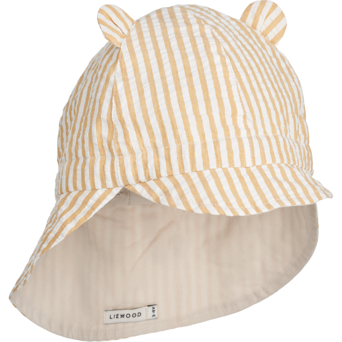 Liewood Gorm Reversible Seersucker Sun Hat with Ears | Y /D Stripes Yellow Mellow /Creme de la Creme