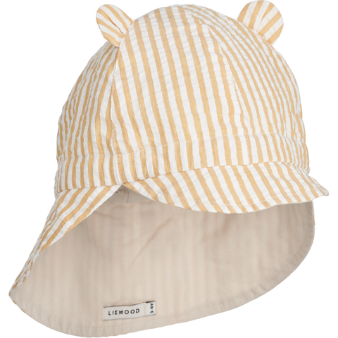 Liewood Gorm Reversible Seersucker Sun Hat with Ears | Y /D Stripes Yellow Mellow /Creme de la Creme