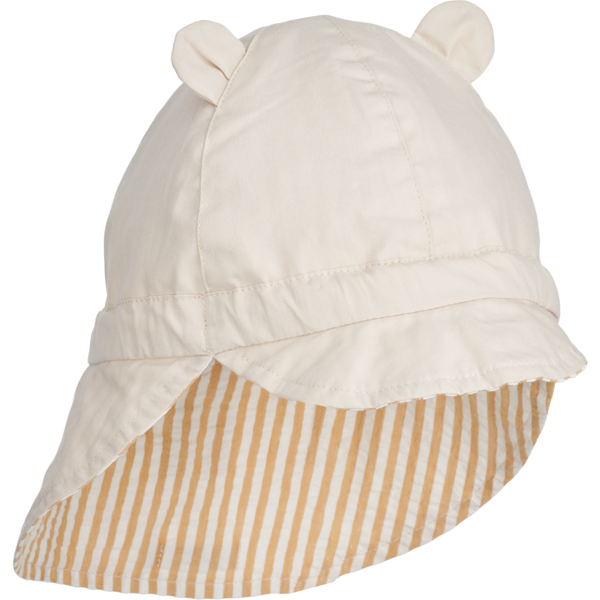 Liewood Gorm Reversible Seersucker Sun Hat with Ears | Y /D Stripes Yellow Mellow /Creme de la Creme