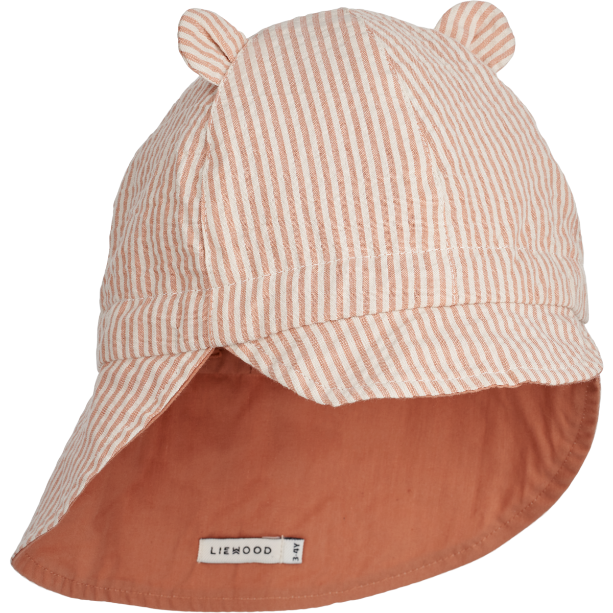 Liewood Gorm Reversible Seersucker Sun Hat with Ears | Y /D Stripe Tuscany Rose /Sandy