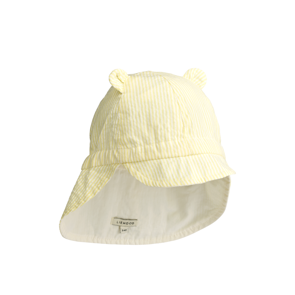 Liewood Gorm Reversible Seersucker Sun Hat With Ears | Y/D stripe Lemonade /Creme de la creme