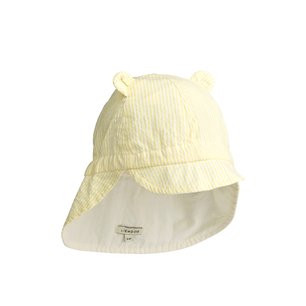 Liewood Gorm Reversible Seersucker Sun Hat With Ears | Y/D stripe Lemonade /Creme de la creme