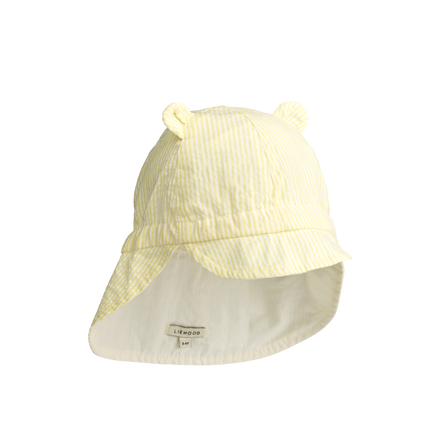 Liewood Gorm Reversible Seersucker Sun Hat With Ears | Y/D stripe Lemonade /Creme de la creme