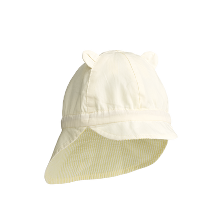 Liewood Gorm Reversible Seersucker Sun Hat With Ears | Y/D stripe Lemonade /Creme de la creme