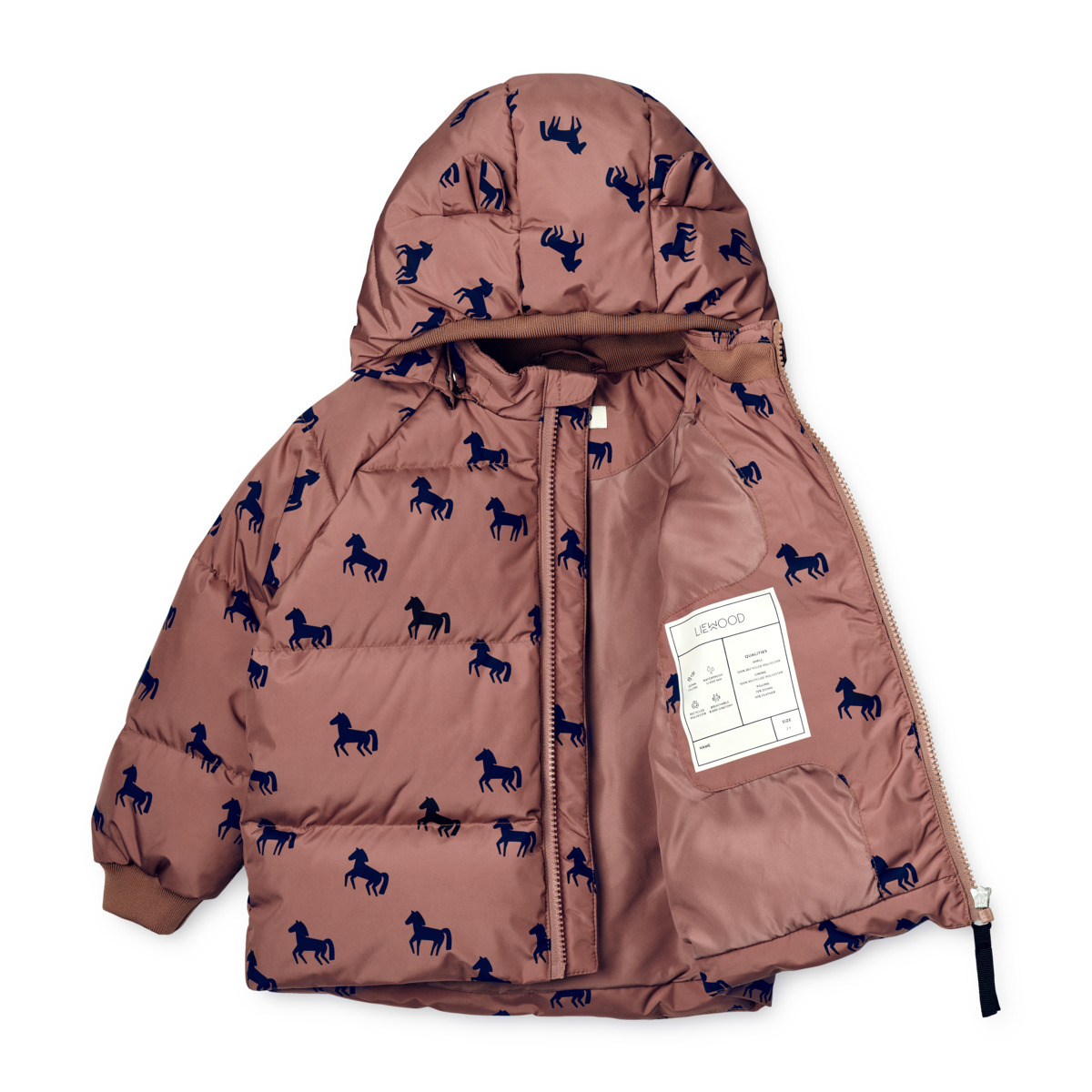 Liewood Polle Puffer Jacket | Horses - Dark Rosetta