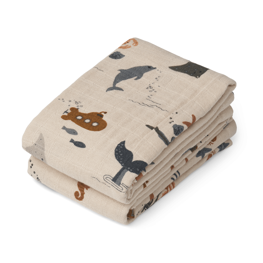 Liewood Lewis Hydrophilic Cloth 2-Pack | Sea Creature /Sandy