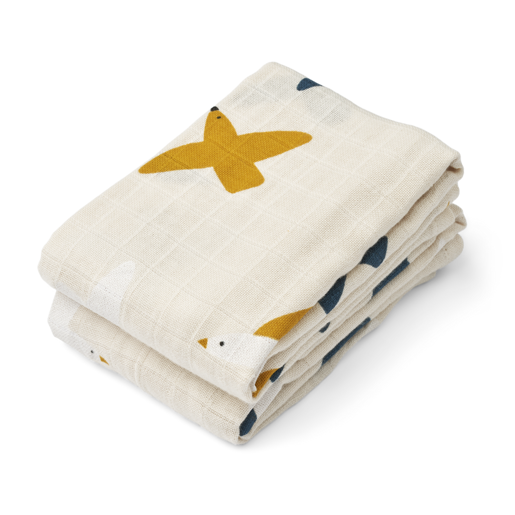 Liewood Lewis Muslin Sheet 2-Pack | Birds /Sea Shell