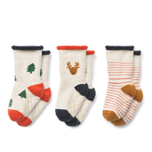 Liewood Eloy Baby Kousen 3-Pack | Holiday Reindeer / Sandy Mix