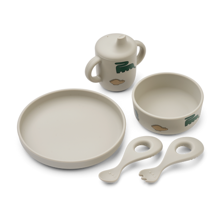 Liewood Ryle Printed Dining Set | Dinosaurs /Fog