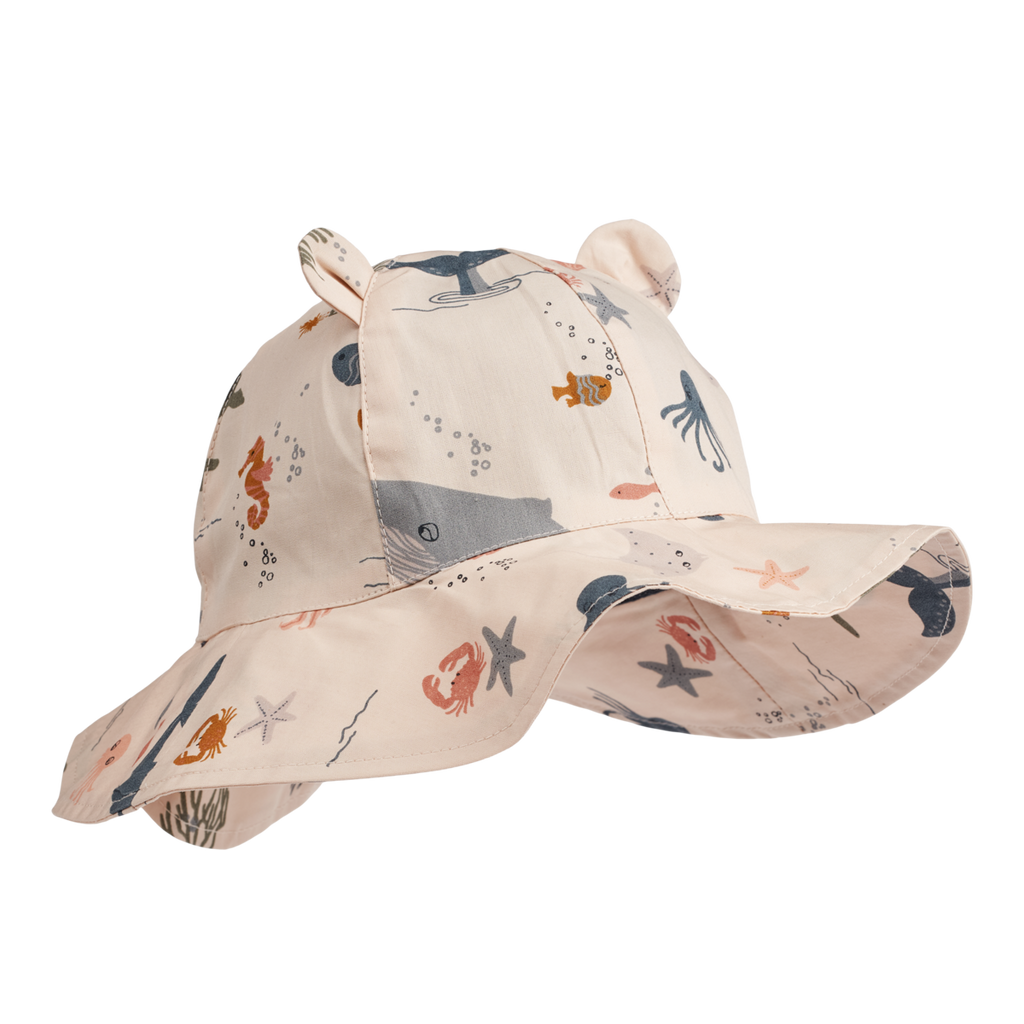 Liewood Amelia Sun Hat With Print With Ears | Sea Creature/Whale Blue