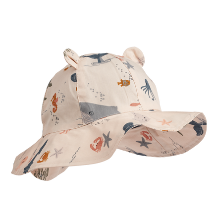 Liewood Amelia Sun Hat With Print With Ears | Sea Creature/Whale Blue