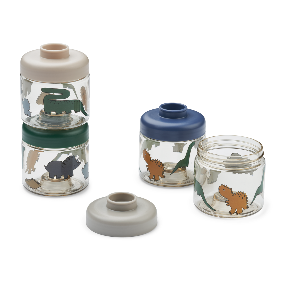 Liewood Dominique Baby Food Storage Jars Tritan 4-Pack | Dinosaurs /Fog