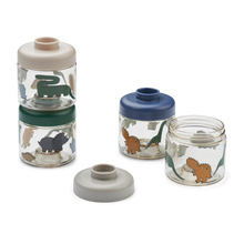 Liewood Dominique Baby Food Storage Jars Tritan 4-Pack | Dinosaurs /Fog