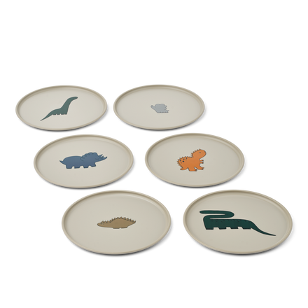 Liewood Remco Plate 6-Pack | Dinosaurs /Fog