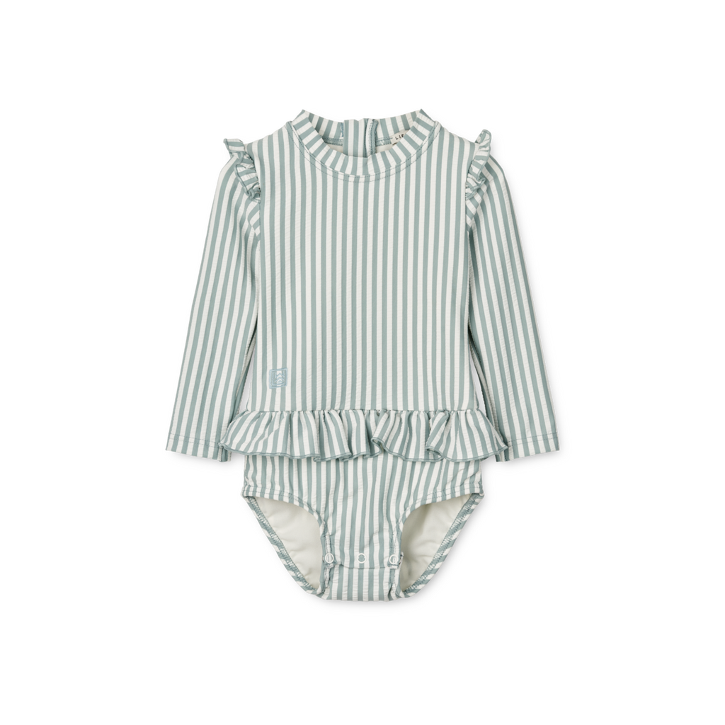 Liewood Sille Baby Seersucker SwimSuit | Y/D Stripe: Sea Blue/WhIte