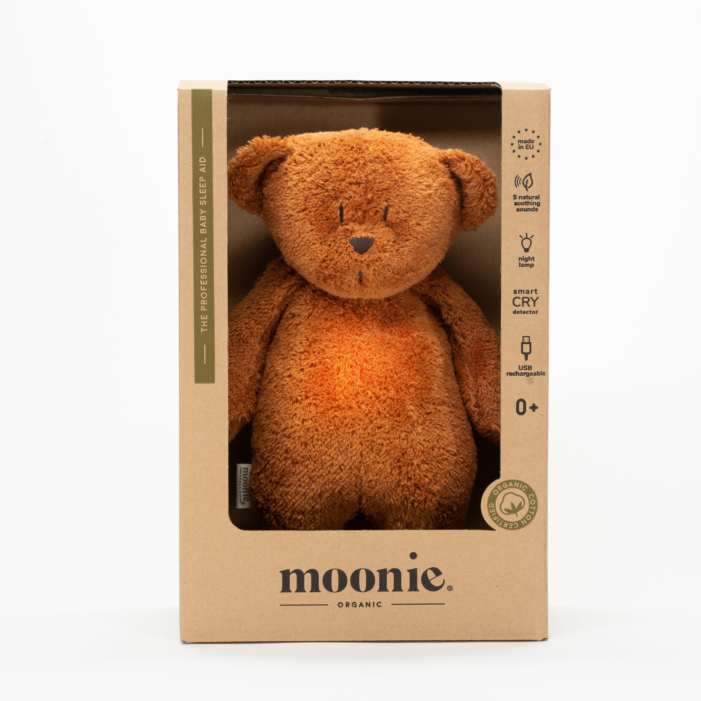 Moonie 2.0 upgrade - Hug Heartbeat and Light | Bear Caramel - Organic cotton