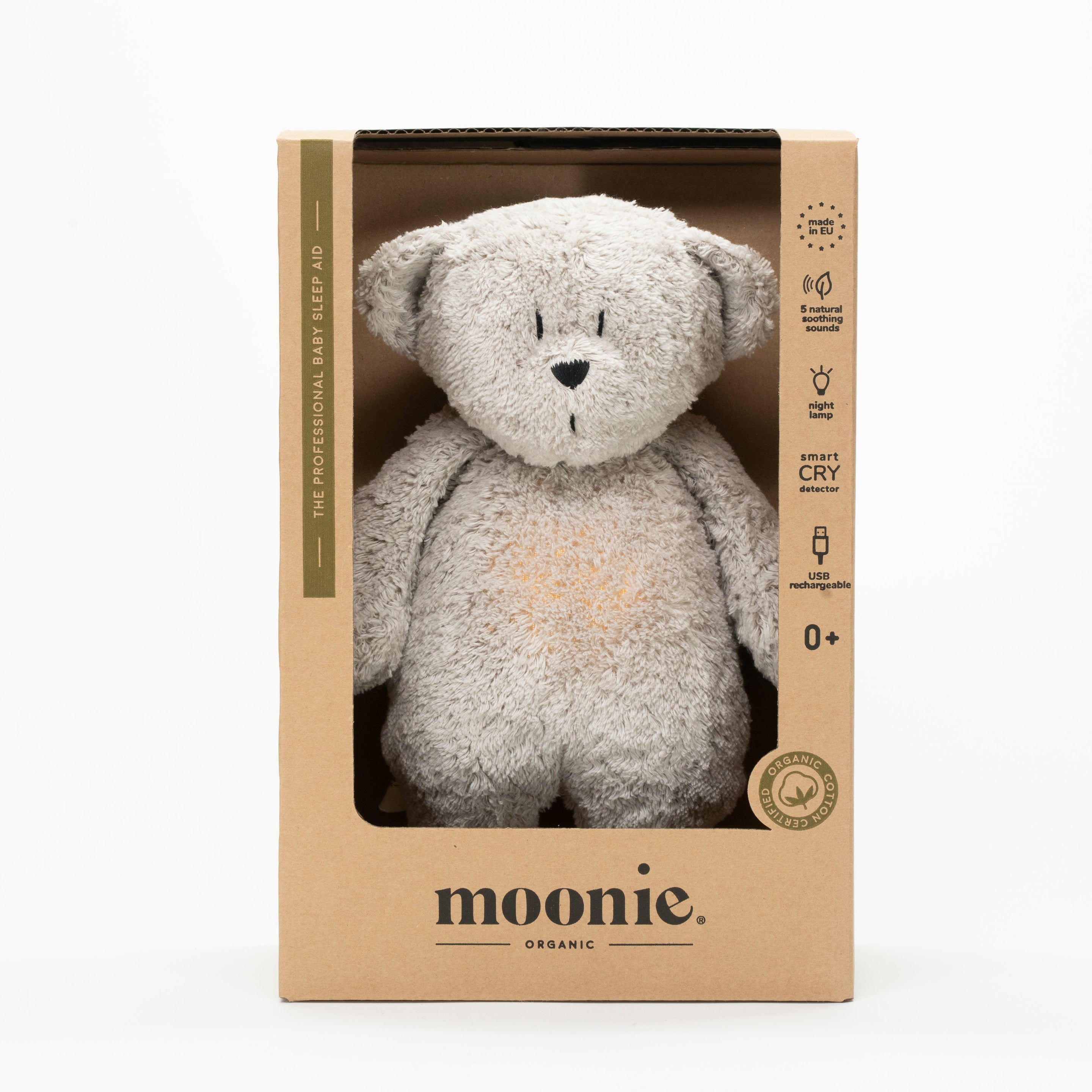 Moonie 2.0 upgrade - Hug Heartbeat and Light | Bear Gray - Organic cotton