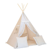 Moje Tipi Tent With Pompoms | Latte