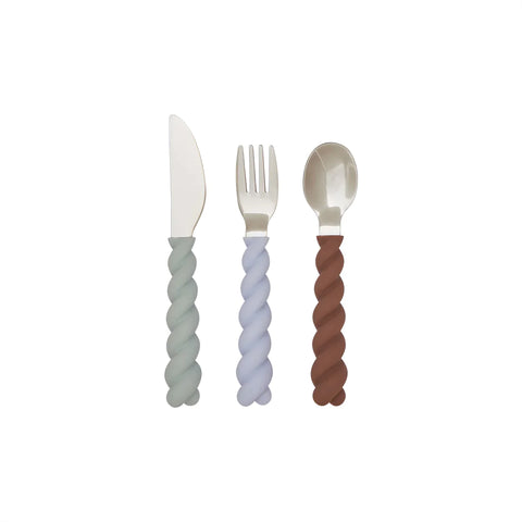 Oyoy Living Mellow Cutlery Pack 3 | Pale Mint /Choko /Ice Blue