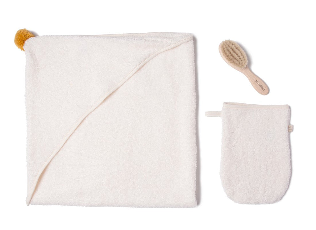 * Nobodinoz So Cute bath set with bath cape | washcloth | brush - Natural