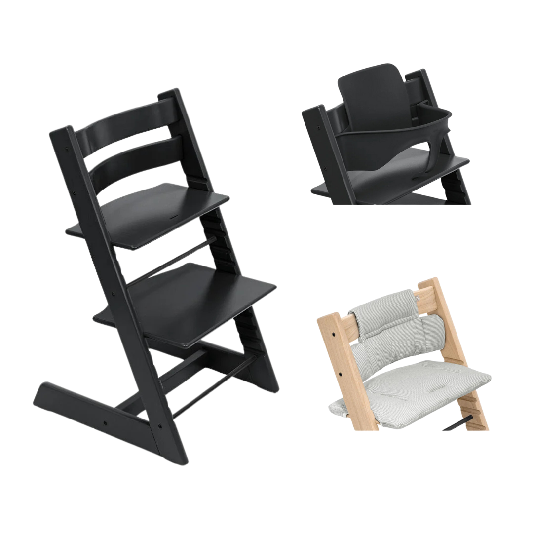 Stokke® Tripp Trapp® Bundle Chair + Baby Set + Cushion | Black Nordic Grey