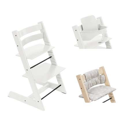 Stokke® Tripp Trapp® Bundle Chair + Baby Set + Cushion | White Star Silver